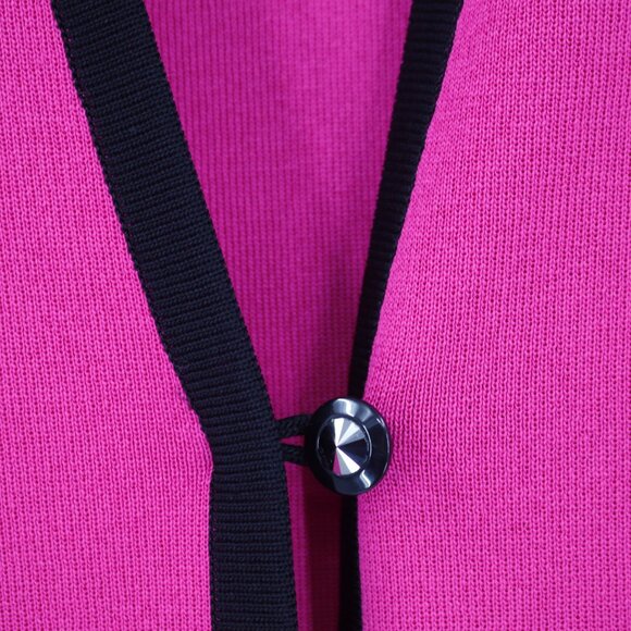 misook Cardigan Women's Large pink One Button jewel Jacket black trim acrylic - Picture 4 of 12